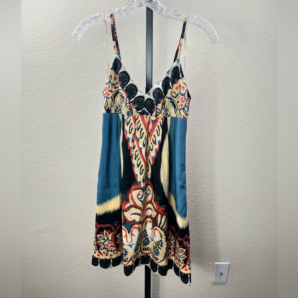 Floral Aztec Print Summer Dress Y2K Tribal Wedding Guest Boho Chic Satin Beach